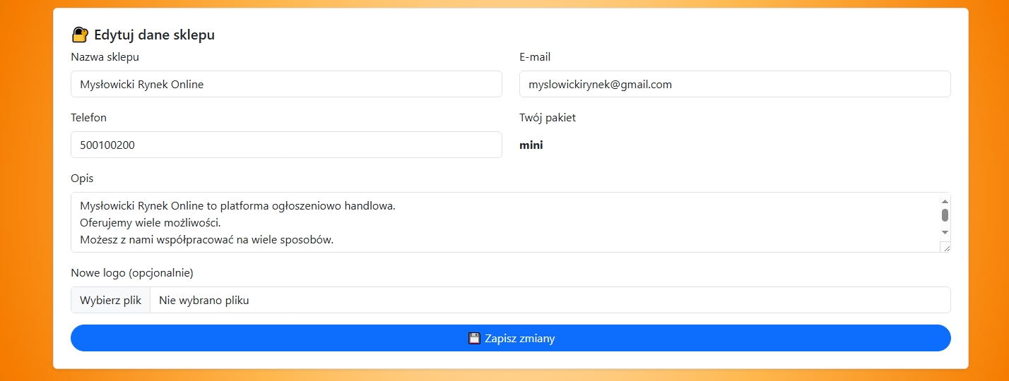 Panel - edycja danych sklepu